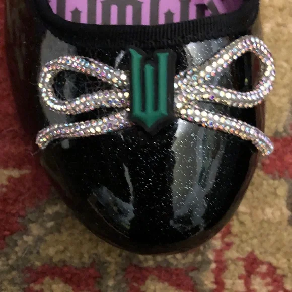 WICKED Elphaba-inspired Children’s Sparkly Black Flats with Sparkly Bow Accent - Picture 3 of 11